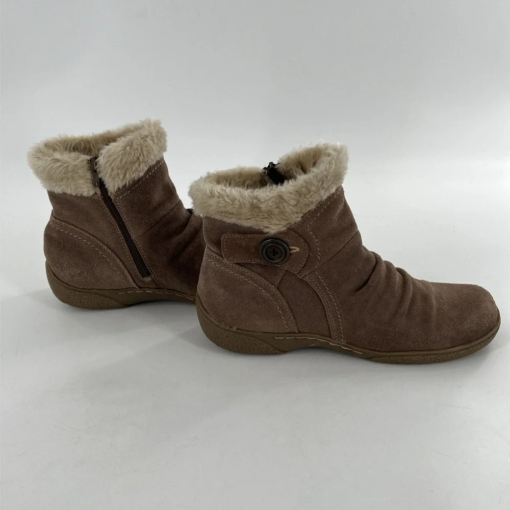 BareTraps Womens Ankle Boots Suede Leather Faux Fur Flat Comfort Tan‎ Cashew 10